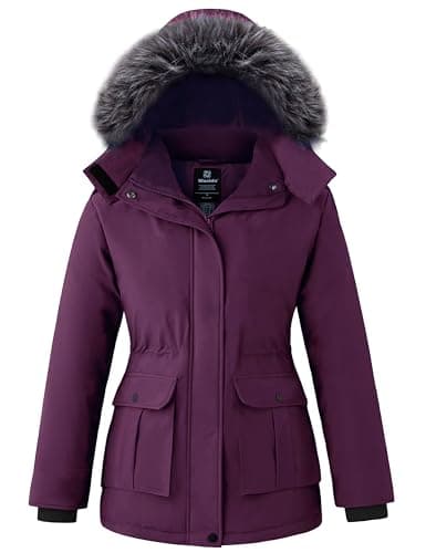 wantdo Women's Winter Coat Waterproof Puffer Parka Jacket Hood Purple S