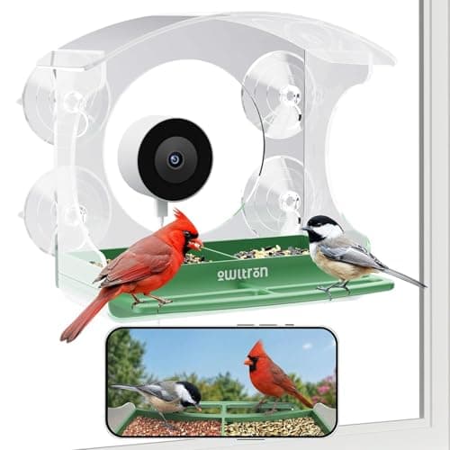 owltron Smart Window Bird Feeder with Camera, 2K 3MP HD, AI Identifies 10,000+ Species, 2.4/5GHz WiFi, 24/7 Live View, 147° Wide Angle, Suction Cup Mount – Gift for Bird Lovers, Elderly, Kids