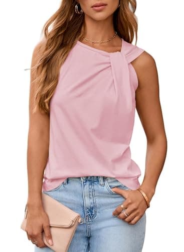 Dokotoo Pink Tank Top Woman Sleeveless Blouse Crewneck Twist Knot Tops Knited Solid Color Business Casual Outfits Cotton Shirts X-Large