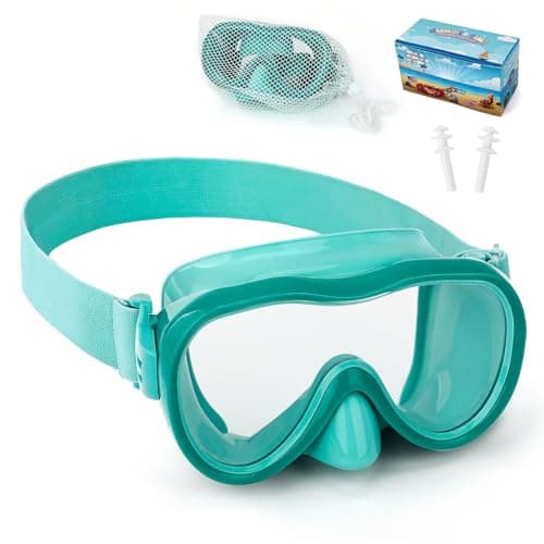 Kids Swim Goggles, Anti-Leak Snork Mask Diving Mask with Nose Cover & Elastic Fabric Strap, UV Protection Swimming Goggles with Mesh Bag & Ear Plugs for Kids Boys Girls