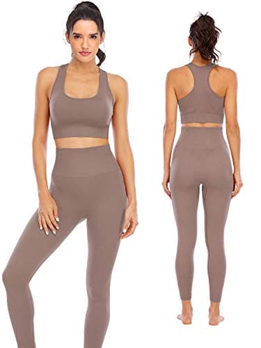 Workout Sets for Women 2 Piece High Waisted Seamless Leggings with Padded Stretchy Sports Bra Sets Yoga Outfit Jogging Gym Clothes (NA007S- Lotus root purple)
