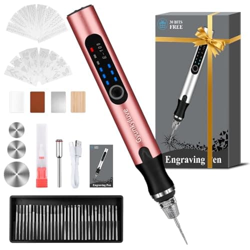 Upgraded Electric Engraving Pen, Wireless Engraving Pen Kit with 34 Bits & 3-Speed Adjust, Practice Materialse & Stencil, Rotary Tool for 60+ Surfaces Cordless Engraver Pen for Artists & DIY (Pink)