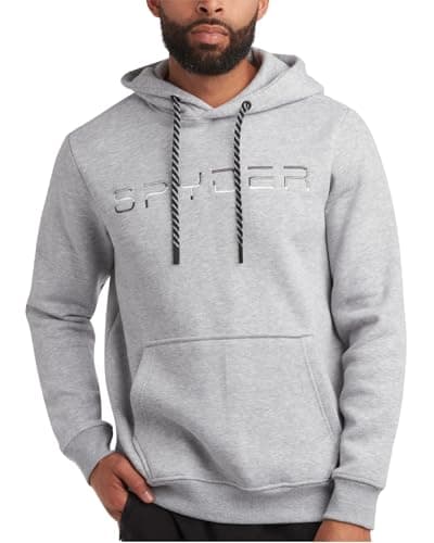 Spyder Mens Hoodie - Athletic Performance Soft Fleece Pullover Sweatshirts for Men - Heavyweight Workout Hooded Sweatshirt, Size Large, Grey Heather