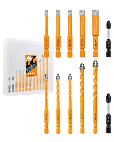 EXFEIN 12pcs Diamond Drill Bits Set, Tile & Masonry Drill Bits 3/16" (5mm) to 3/8" (10mm) for Tile Concrete Brick Wood Plastic with 1/4 Inch Quick Change Hex Shank