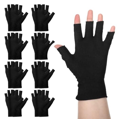 8 Pairs Black Cotton Moisturizing Gloves Fingerless Breathable Moisturizing Night Glove Fingerless Touchscreen Moisturizings Glove Cotton Quilting Gloves for Dry Hand Sleeping Overnight Care Women Men