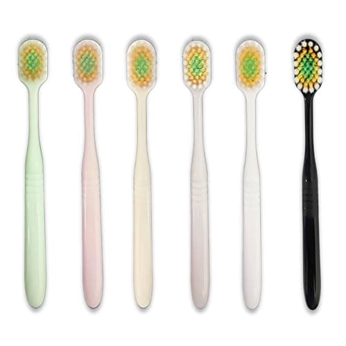 Ultra-Soft Toothbrushes, Ultra-Thin Wide Size Head, 3-Layer Tapered Bristles Design for Sensitive Teeth and Receding Gums (6 Pack & Colors)
