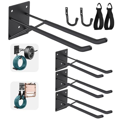14" Garage Hooks Heavy Duty 8-Pack - Garage Storage System Hooks, Ladder Hooks for Garage Wall & Broom Holder Wall Mount | Non-Slip Tire Rack & Heavy Duty Wall Hooks for Hanging Ladders, Chairs.