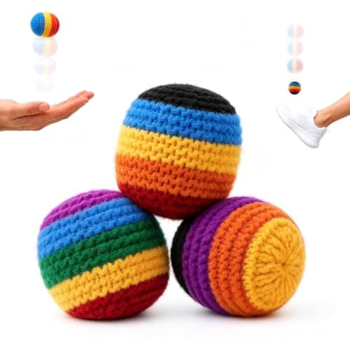 ANIPAWRA Handmade Knitted Footbag Set – Upgraded 3/6/12Pcs Colorful Crochet Foot Sack Kick & Toss Balls for Adults, Balance Exercise, Coordination Training, Indoor & Outdoor Active Games