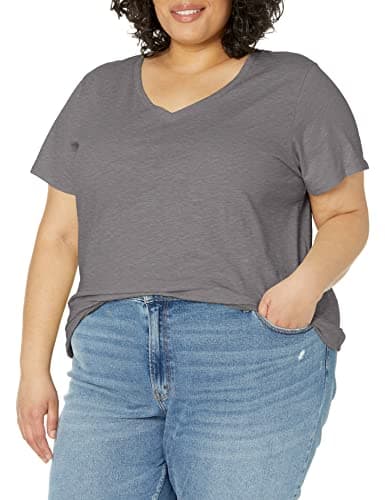 Dickies Womens Short Sleeve V-Neck T-Shirt, Graphite, X-Small US