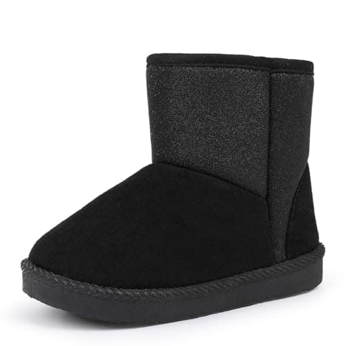 FANTURE Toddler Winter Snow Boots with Zipper, Fur Lined,G.Black,Size 4.5
