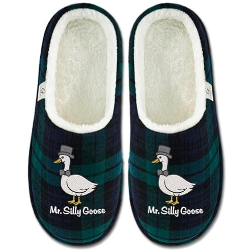 GAUDORA Wedding Gifts for Groom - Mr. Silly Goose House Slippers for Men Size 9-10, Memory Foam Comfort Indoor Slippers, Engagement Newlywed Bachelor Groom Gifts for Him Husband