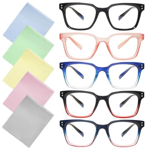 Ronecool 5 Pack Reading Glasses for Women Men Blue Light Blocking Computer Readers With Spring Hinge Suitable for All Occasions (5C, 4, x)