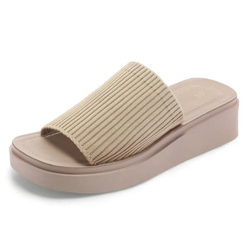 mysoft Women's Knit Platform Sandals, Breathable Non-Slip Summer Slides Breathable Knit Upper, Sweat-proof And Skin-friendly. Lightweight 1" Platform Heel. Casual And Versatile Items for Summer