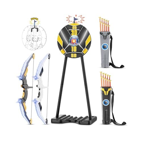 2 Pack Bow and Arrow for Kids, LED Light Up Archery Set with 20 Suction Cup Arrows&2 Quivers Indoor Outdoor Games for Kids Ages 4-8 8-12 Birthday Gifts Toys for 5 6 7 8 9 10 11 12 Year Old Boys Girls