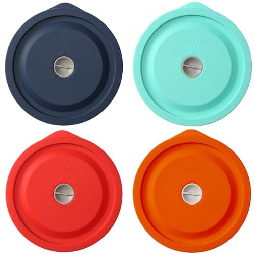 Replacement Lids for Pyrex 7201-PC 4 Cup, Silicone Round Storage Cover Lid for Anchor Hocking Glass Bowl 4 Pack with Date Mark