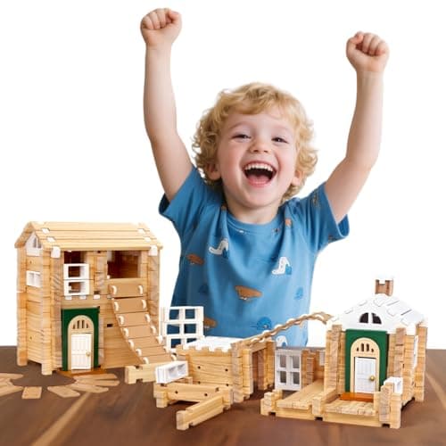 Jovi-mindly&Notchies 107 Pcs Wooden Blocks Toys with Door and Windows,Classic Old Fashioned Toys,Wooden Building Blocks for Kids Ages 4-8 Boys and Girls,Easter Toys Gifts(No Printed Manual)