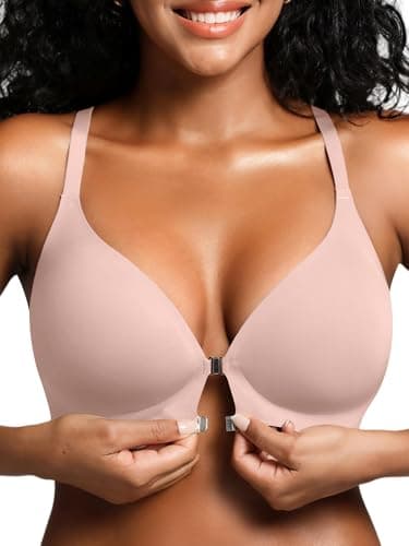 Cuteio Racerback Bras with Metal Magnetic Front Closure - Wireless for Women No Underwire Seamless Supportive Everyday Full Coverage Comfortable Tshirt Bralettes Pink M