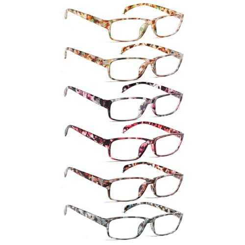 JOSCHOO Ladies Reading Glasses Blue Light Blocking Spring Hinge Fashion Pattern Print Eyeglasses for Women (Mix Color-7, 0.50)