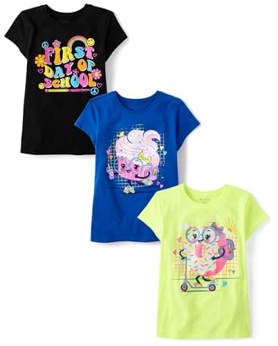 The Children's Place,Girls,School Days Short Sleeve Graphic T-Shirts,Multipacks,First Day/Cupcake/Doughnut 3-Pack,X-Large