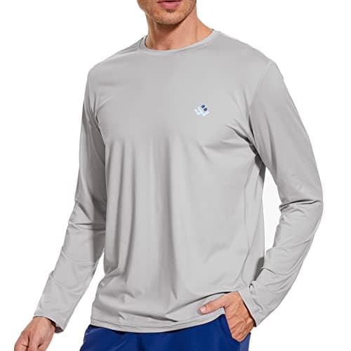 Men’s UPF 50+ Lightweight Long Sleeve Casual T-Shirt Quick Dry UV Sun Protection for Outdoor Beach Hiking Fishing Exercise Cool Grey