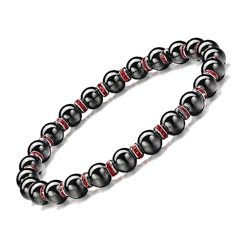Apocalyptic-K Women's Magnetic Bracelet,Hematite Bracelets,Magnetic Bracelets With Zirconia,Handmade Stretch Bracelet,Eliminates static electricity. (Red Zirconia,6MM)