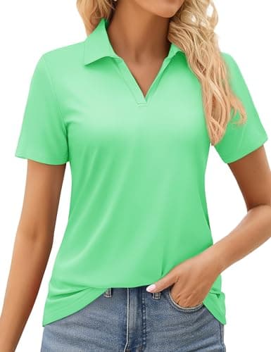 MAGCOMSEN Womens Golf Polo Quick Dry UV Moisture Wicking Shirt Tennis Athletic V Neck Short Sleeve Summer Mint Green,S