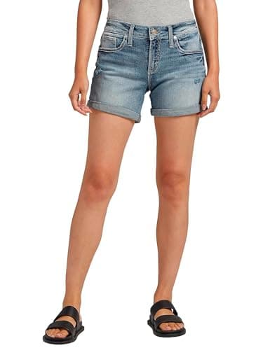Silver Jeans Co. Women's Boyfriend Mid Rise Short, Med Wash EAE205, 36