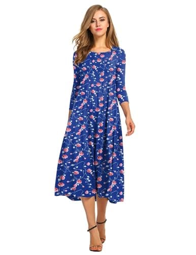 HOTOUCH Womens Casual Dress for Fall Autumn Long Sleeve Midi Dress for Women Floral Boho A Line Sundress, M