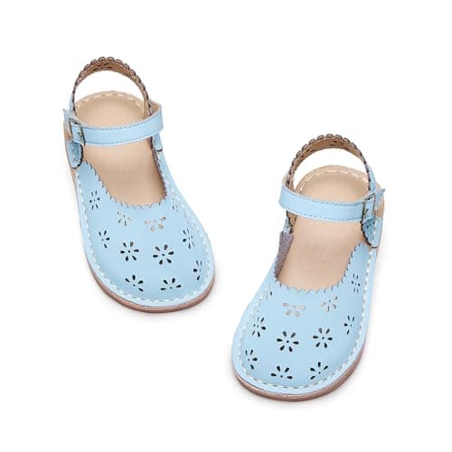 Kolan Little Girl's Closed Toe Summer Princess Flat Flower Sandals Toddler Blue Sandals Size 5