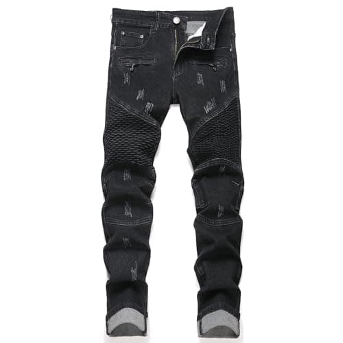 RXXKKK Men's Classic Zipper Biker Regular Fit Flex Jean (42, 1509 Black)