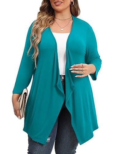 TIANZHU Plus Size Maternity Clothes Open Front 3/4 Sleeve Cardigan Wrap Shawl Casual Summer Kimono Light Green 5X