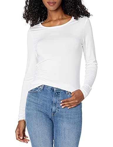 The Drop Women's White Hannah Long-Sleeve Crew Neck Fitted T-Shirt, M