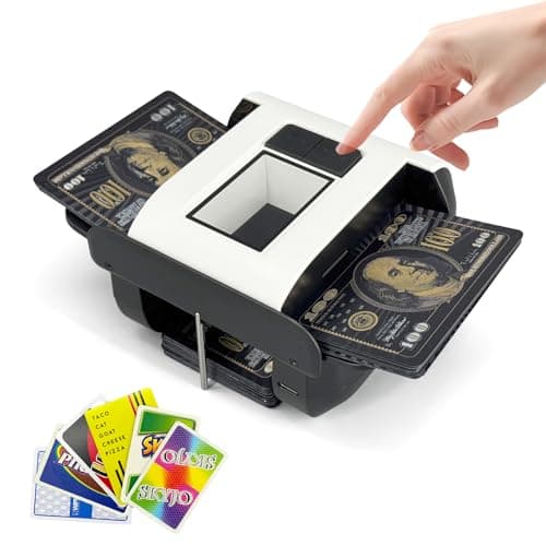 Dealtron Automatic Card Shuffler,One-Press Auto & Manual Modes,Electric Shuffling for 1-2 Decks,Low Noise,Rechargeable & Portable,Ideal for Poker,UNO,Blackjack,Skip Bo,Phase 10,Crazy 8 (Black)