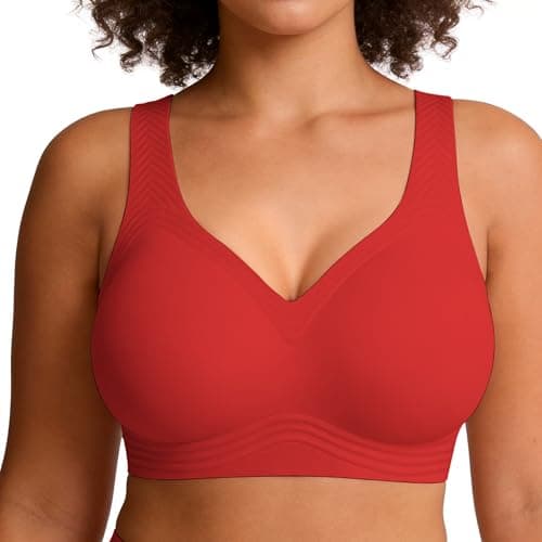 Jelly Wireless Bra Plus Size Supportive Seamless Bras Full Coverage Push Up No Underwire T-Shirt Bra Red