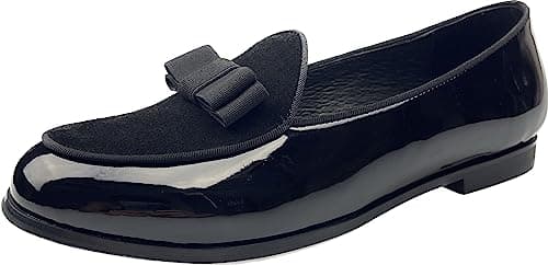 Justar Women's Genuine Leather Buckle Loafers Dress Shoes Casual Flats Low Heel Slip on Driving Penny Loafer for Women (Black-Bow, 9)