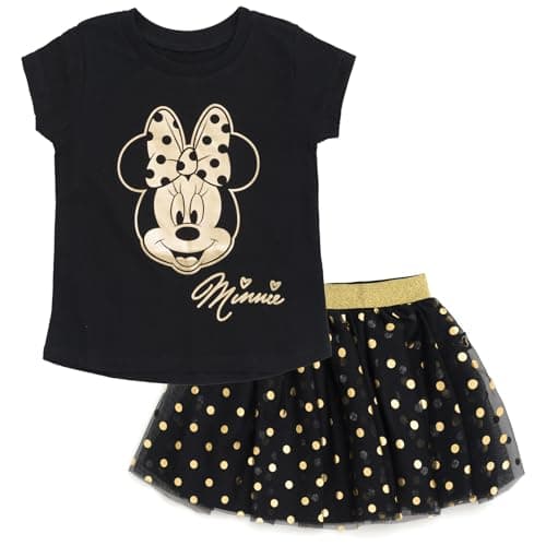 Disney Minnie Mouse Toddler Girls Metallic Print T-Shirt and Tulle Mesh Skirt Polka Dots Minnie/Gold Foil 2T