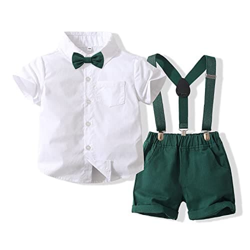Kimocat Baby Clothes Gentleman Suit Style Short Sleeve Shirt + Bowtie + Short Suspenders