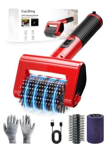 CuLiDing 800 RPM Electric Grill Brush for Outdoor, 2-Speed High Power BBQ Cleaning Tool, 4000mAh Cordless Scrubber with LED Light, Non-Shedding Brush & 2 Scouring Pads for Gas/Charcoal/Weber Grates