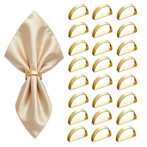 Gold Napkin Rings Set of 6,Metallic Napkin Ring Holder Buckles,Fall Napkin Ring Bulk for Christmas,Easter,Wedding,Party, Elegant Table Settings Gift (6, Matte Gold Semicircle)