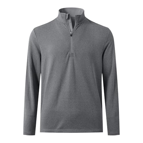 M MAELREG Mens Sweatshirts Quarter Zip Lightweight Stretch Thermal Fleece Lined Mock Neck Golf 1/4 Zip Pullover Men Grey