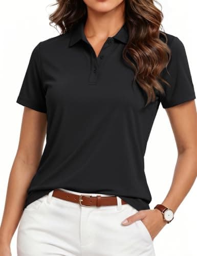 MAGCOMSEN Women's Polo Shirts Cotton Tee 3-Button Short Sleeve Tops Collared Golf Shirts Casual Uniform Shirts Black, M