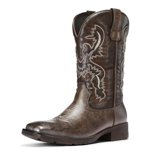 TruVeld Men's Western Cowboy Boots - Square Toe Side Zipper Boots, All Day Comfort Country Boots for Casual Work Daily Wear Line Dancing, Wide Feet Friendly