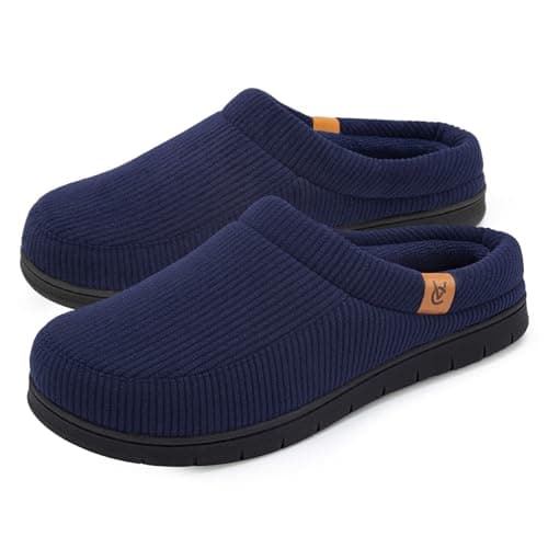 VeraCosy Men's Moccasin Slippers Comfy Soft Durable Slip-on Indoor Memory Foam House Shoes Dark Navy,9-10 US