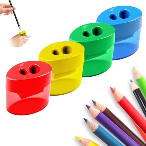 4 Pcs Pencil Sharpeners with Lid, 2026 New Dual Holes Compact Colored Handheld Pencil Sharpener, Mini Portable Sharpener Plastic Durable Sharpener for Kids Adults Students Home Office (Oval)