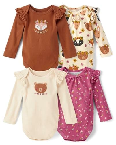 The Children's Place,Unisex Baby,and Newborn Everyday Long Sleeve Bodysuits,Harvest Fall 4-Pack,0 Months,3 Months