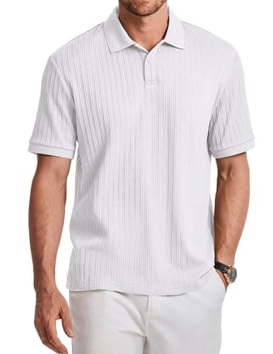 JMIERR Mens Knit Polo Shirts Short Sleeve Textured Knit Textured Summer Casual Vintage Button Down Tee Shirts Old Money Clothes for Men Big and Tall, White, 3XL