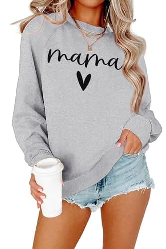Dressmine Womens Mommy Crewneck Sweatshirt Graphic Casual Mom Outfits Fall Clothes Graphic Tees Grey Medium
