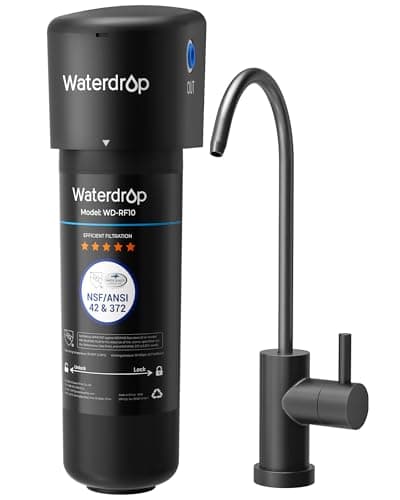 Waterdrop 10UB-B Under Sink Water Filter System, Reduces PFAS, PFOA/PFOS, Lead, Chlorine, Bad Taste & Odor, NSF/ANSI 42 Certified, Under Sink Water Filter with Black Faucet, 1 Year