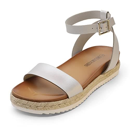 DREAM PAIRS Women's Open Toe Platform Espadrille Wedge Sandals Comfortable One Band Dressy Casual Sandals for Women,Size 5.5,Silver/Pu,KATHY