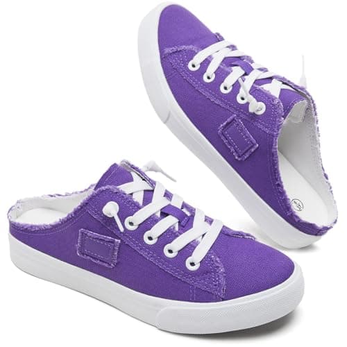 BENPAO Womens Canvas Mules White Slip on Fashion Sneakers Black Loafers Comfortable Casual Shoes for Women(Dark Purple,US5.5)